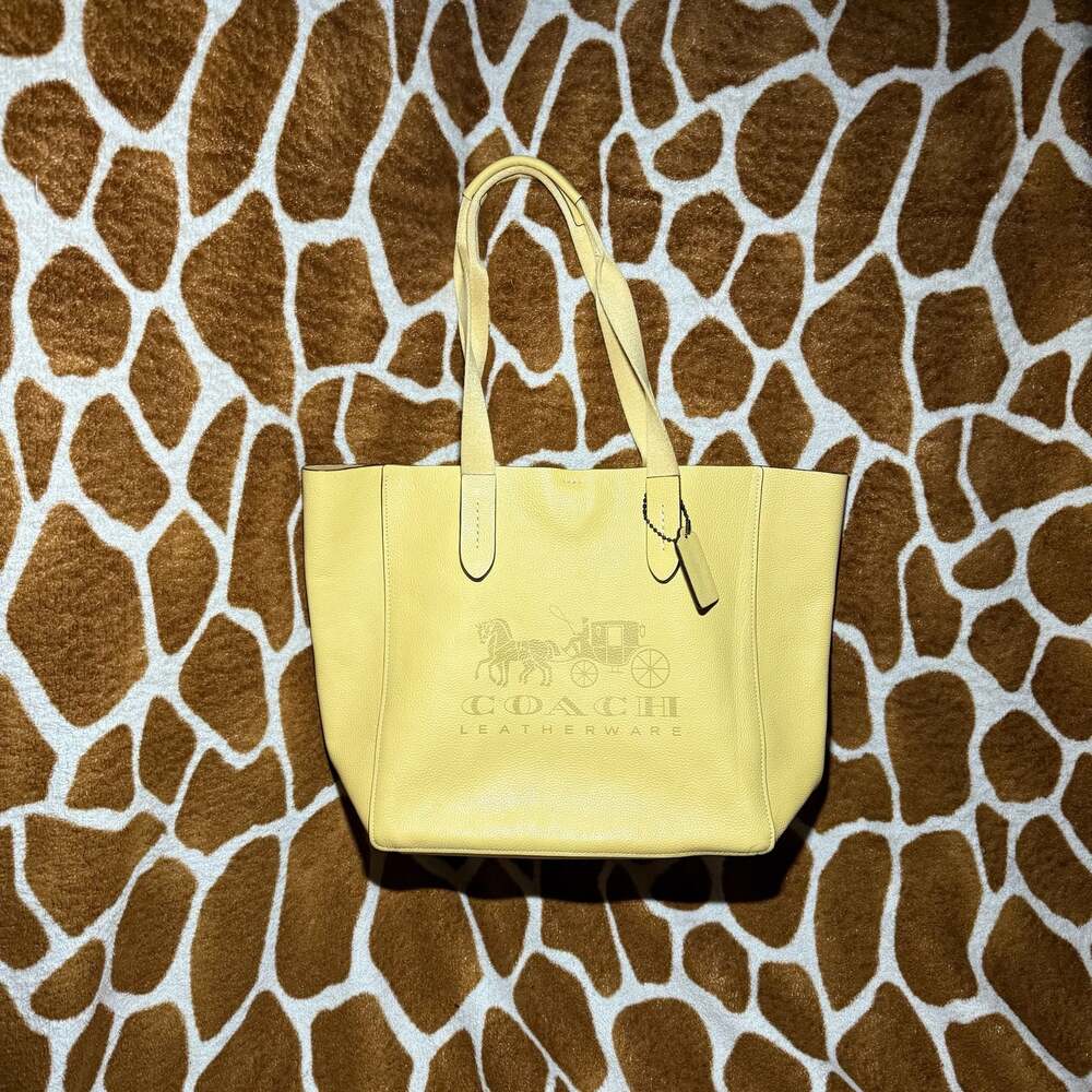 Coach Grove Medium Tote with Horse and Carriage in Yellow Pebbled Leather - Picture 2 of 12